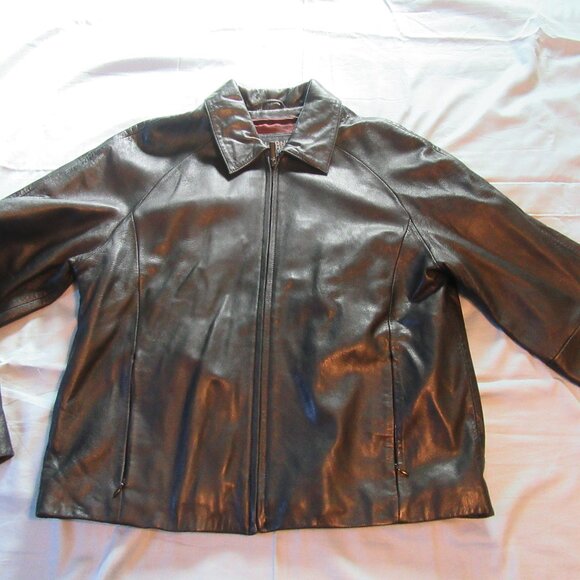 Womens Wilsons Leather Pelle Studio Black Leather Zip Up Jacket Sz L - Picture 1 of 7